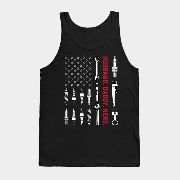 Vintage Patriotic Mechanic Dad American Flag Tank Top by mrsmitful01